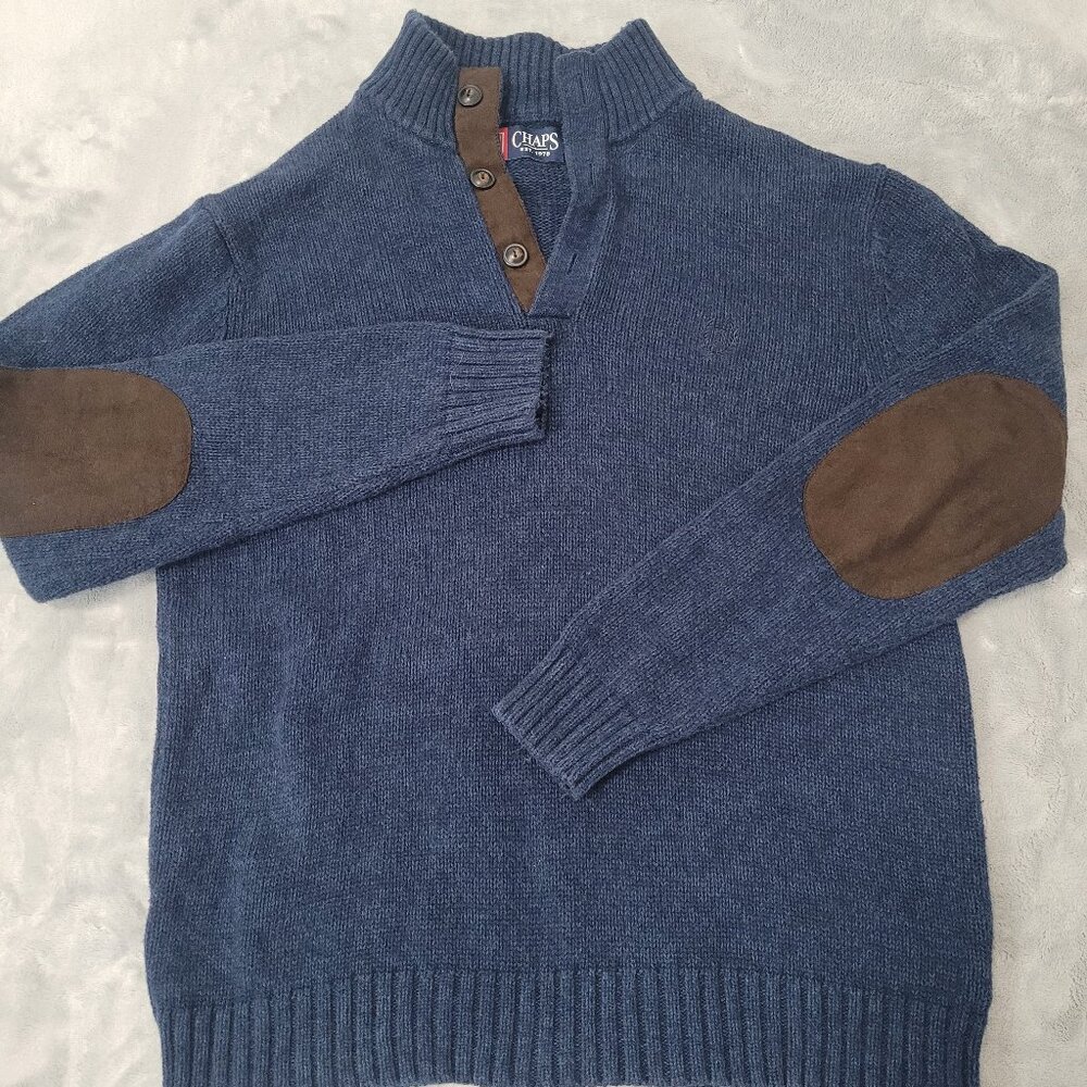 Chaps Ralph Lauren Sweater Men's M Elbow Patches Thick Cotton Navy Preppy Hunt